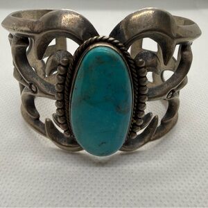 Vintage Harrison Bitsui Navajo Sterling Silver Turquoise Cuff Bracelet